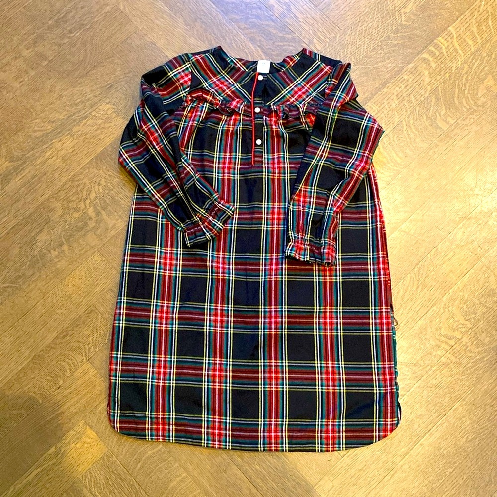 Crewcuts plaid flannel gown with ruffle & red piped button placket size 12